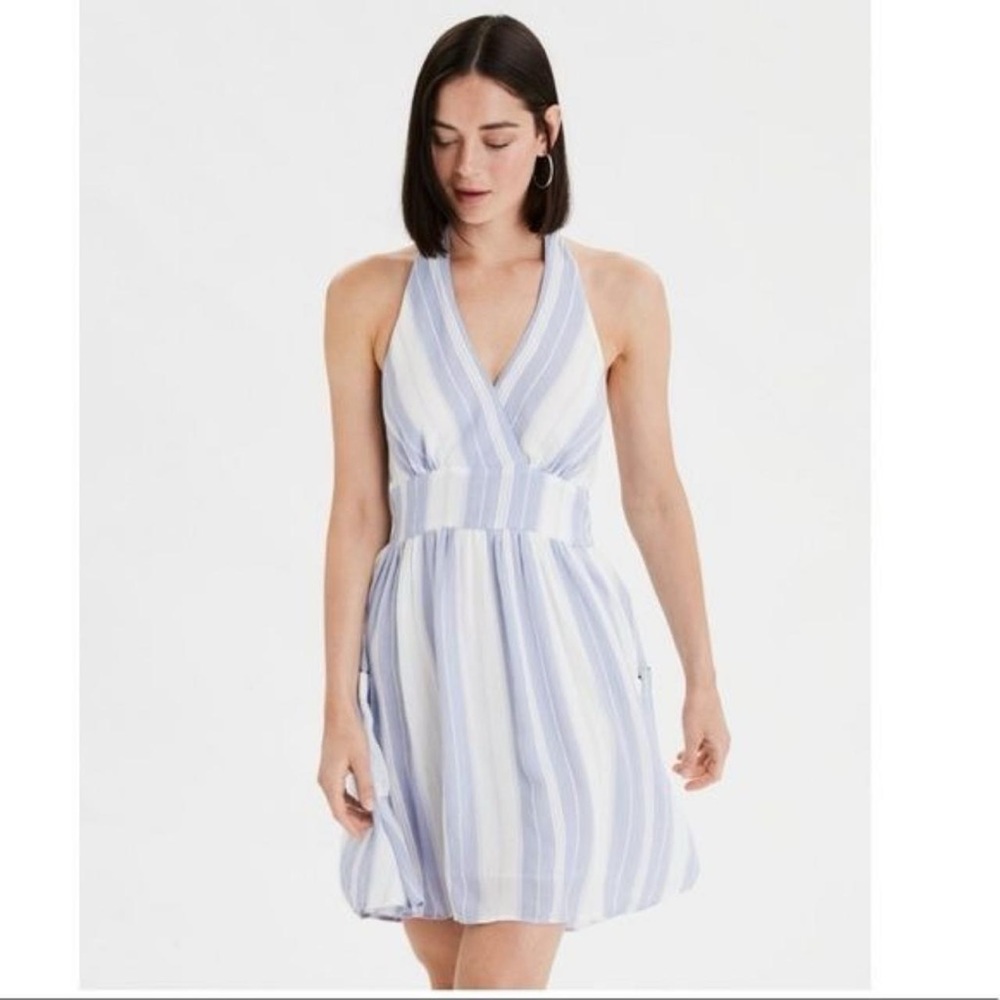American Eagle purple and white striped sundress